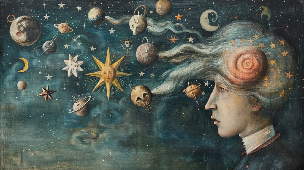 Astrologische Darstellung der Frage 'Welche Sternzeichen sind Kopfmenschen