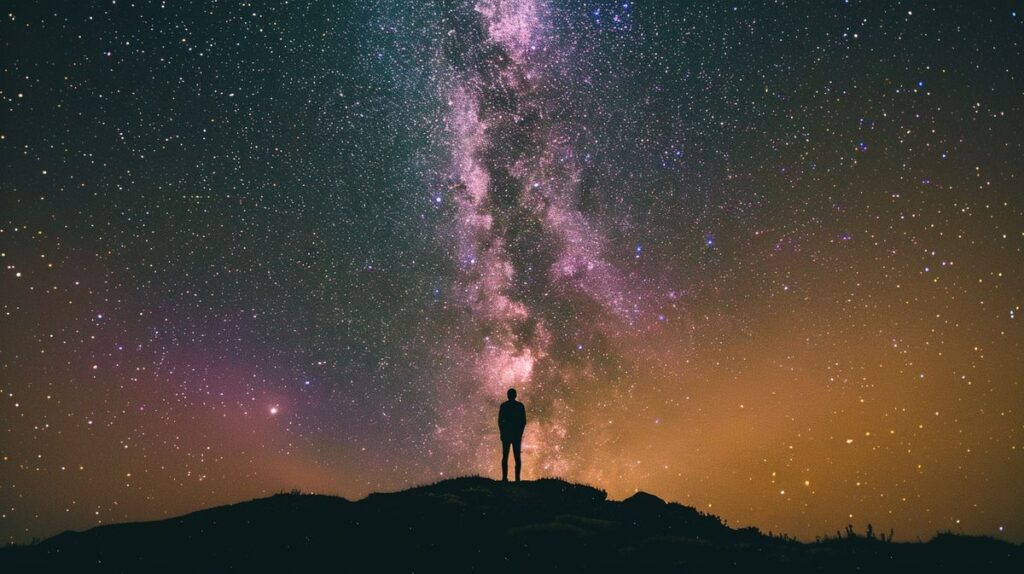 Astrologie Diagramm mit der Frage 'Welches Sternzeichen bin ich
